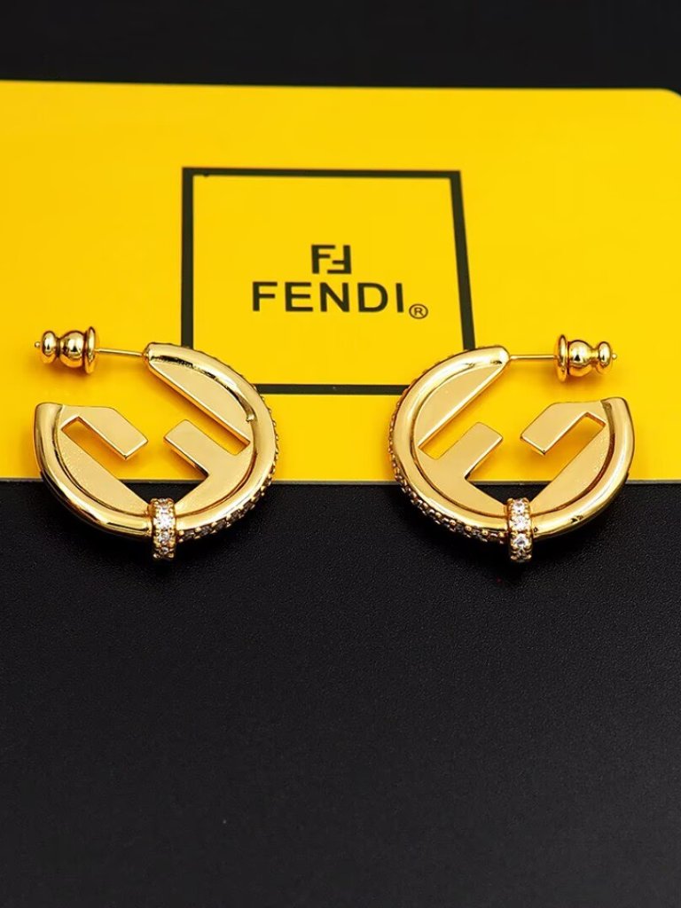 Fendi Gold-Tone Double G Hoop Earrings With Crystal Band 236$
